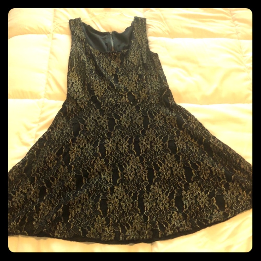 Gold And Black Fit And Flare Dress